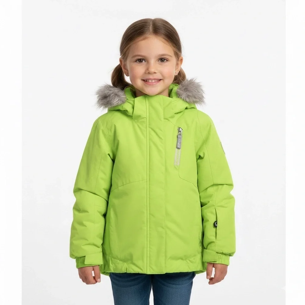 Spyder girls Bitsy Lola ski jacket insulated faux fur hood neon green size 5